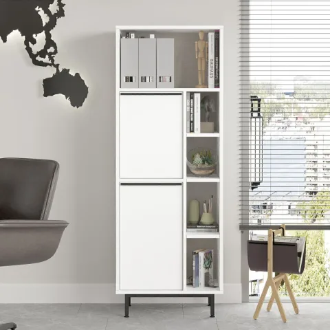 Bohem Armoire de classement de bureau bibliothèque 2 portes avec pieds en métal Blanc BOH10b-W