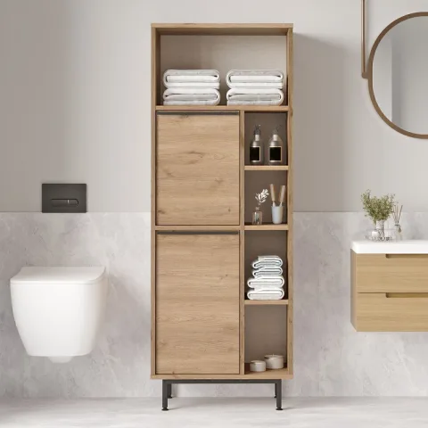 Bohem Meuble de salle de bain armoire polyvalente 2 portes avec pieds en métal Sepet BOH10C-S