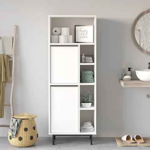 Bohem Meuble de salle de bain 2 portes avec pieds en métal Blanc BOH10C-W
