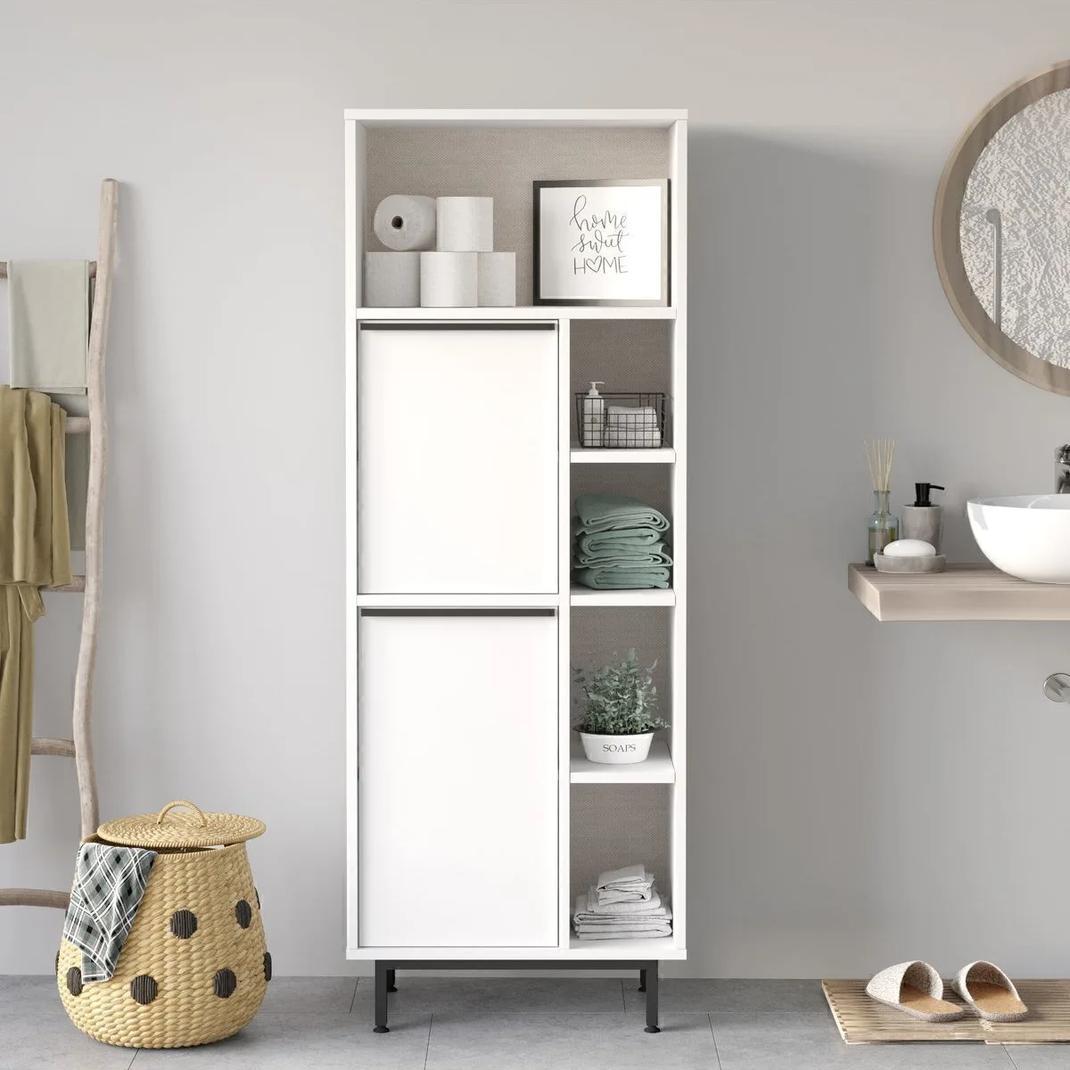 Bohem Meuble de salle de bain 2 portes avec pieds en métal Blanc BOH10C-W