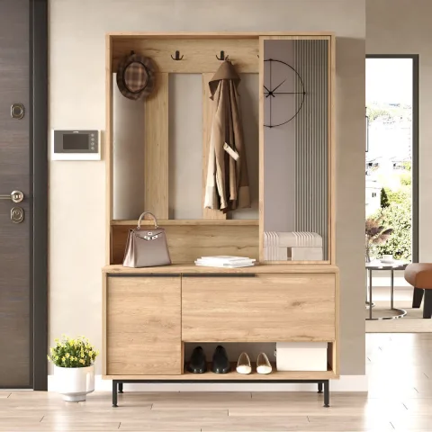 Bohem Portemanteau vestiaire meuble à chaussures avec miroir et pieds en métal Sepet BOH11-S