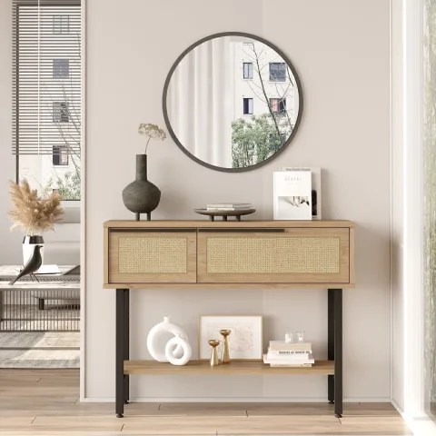 Bohem Dressoir 100cm avec miroir, portes, pieds en métal et impression UV Sepet-jüt BOH12-SU