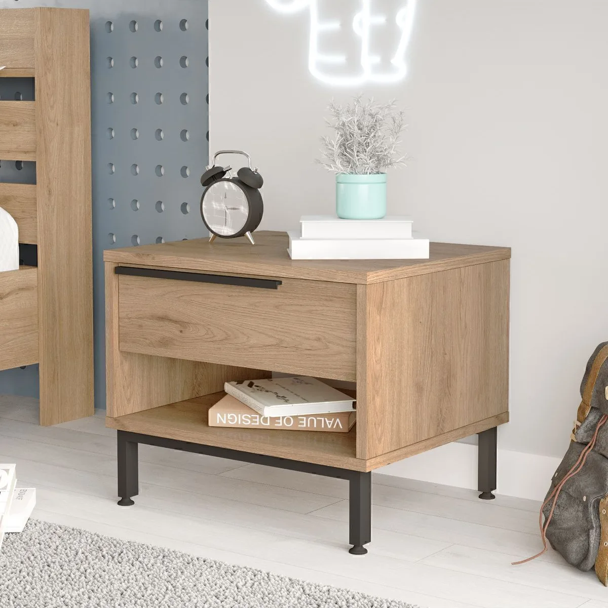 Table de chevet Bohème avec tiroirs et pieds en métal Sepet BOH14-S