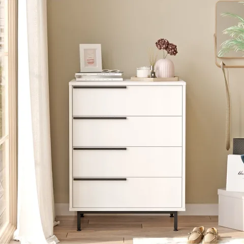 Chiffonnier Bohème 4 tiroirs avec pieds en métal Blanc BOH17-W
