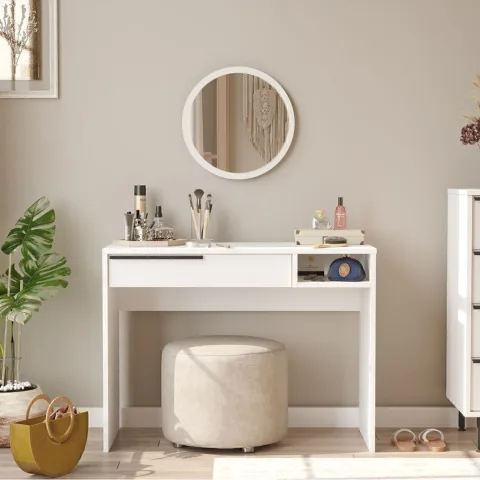 Coiffeuse Bohème 100cm avec miroir et tiroirs Blanc BOH18-W