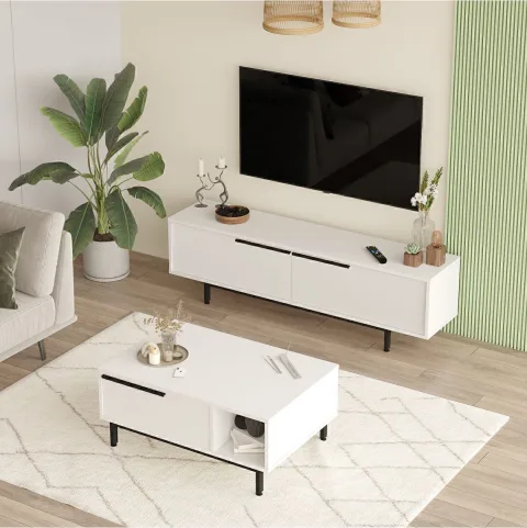 Ensemble 2 pièces Meuble TV et table basse Bohème Blanc BOH19-W