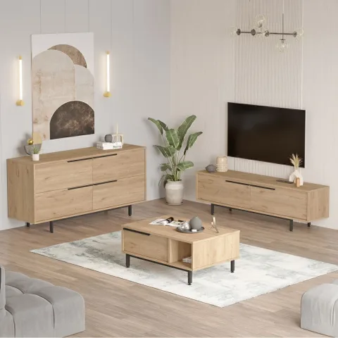 Ensemble 3 pièces Meuble TV, table basse et console Bohème Sepet BOH20-S