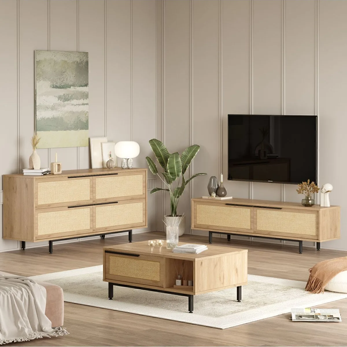 Ensemble 3 pièces Meuble TV, table basse et console Bohème Sepet-UV impression Jüt BOH20-SU