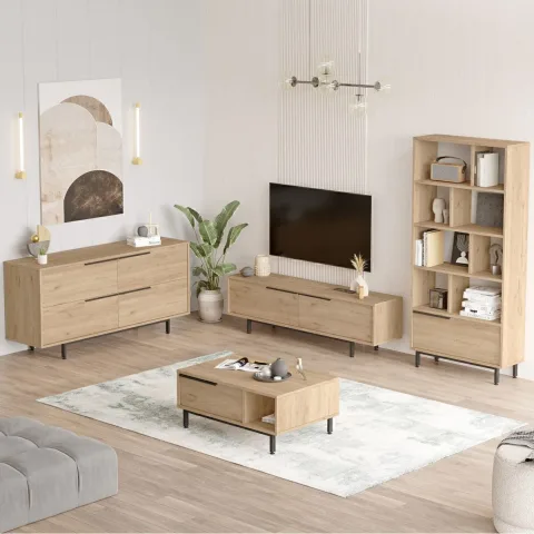 Ensemble 4 pièces Meuble TV, table basse, console et bibliothèque Bohème Sepet BOH21-S