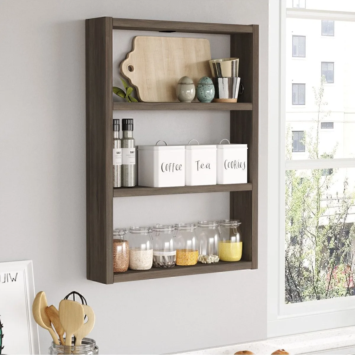 Monya Lot de 3 étagères murales pour cuisine et salle de bain Kahve MON1-CU
