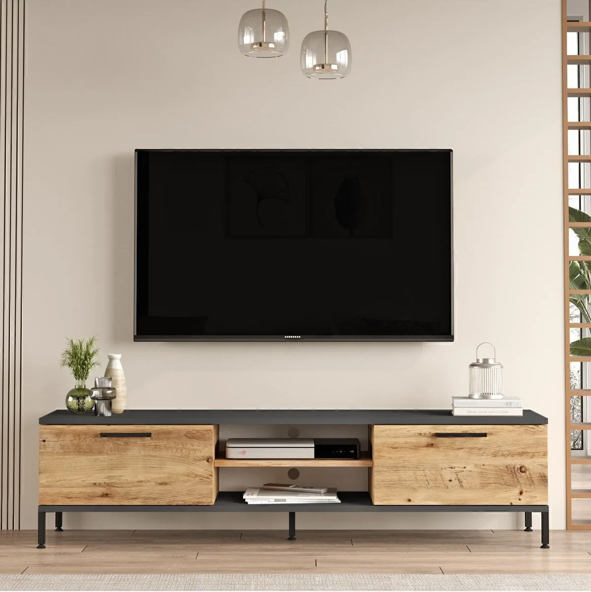 Meuble TV Best 160cm 2 portes avec pieds en métal Çam BES1-AA