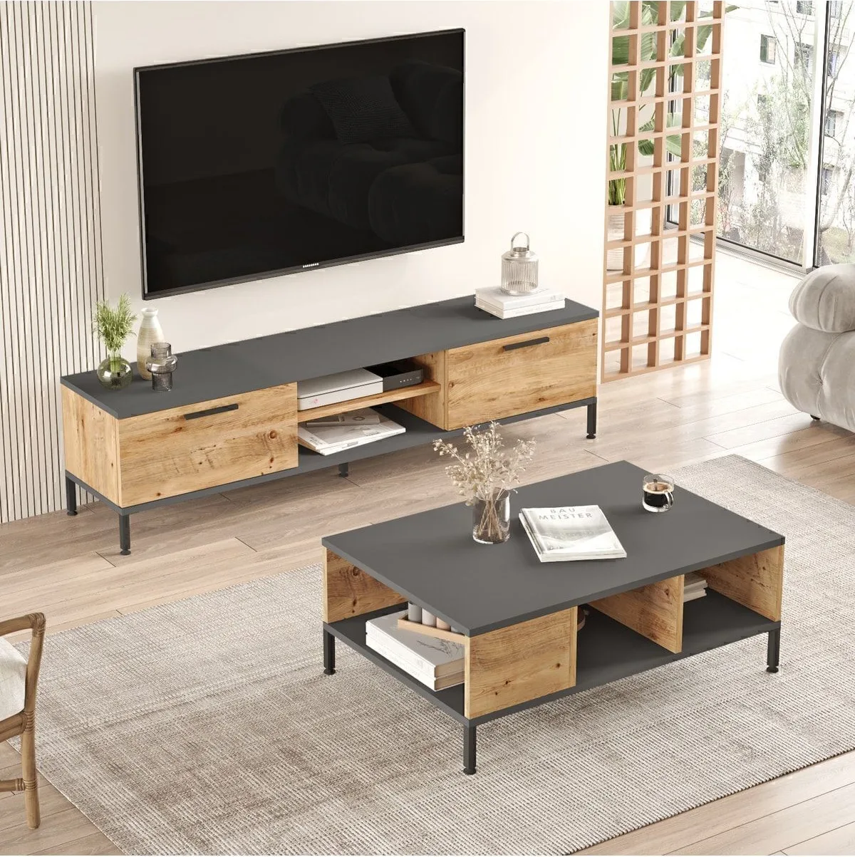 Ensemble 2 pièces Meuble TV et table basse Best avec pieds en métal Çam BES5-AA