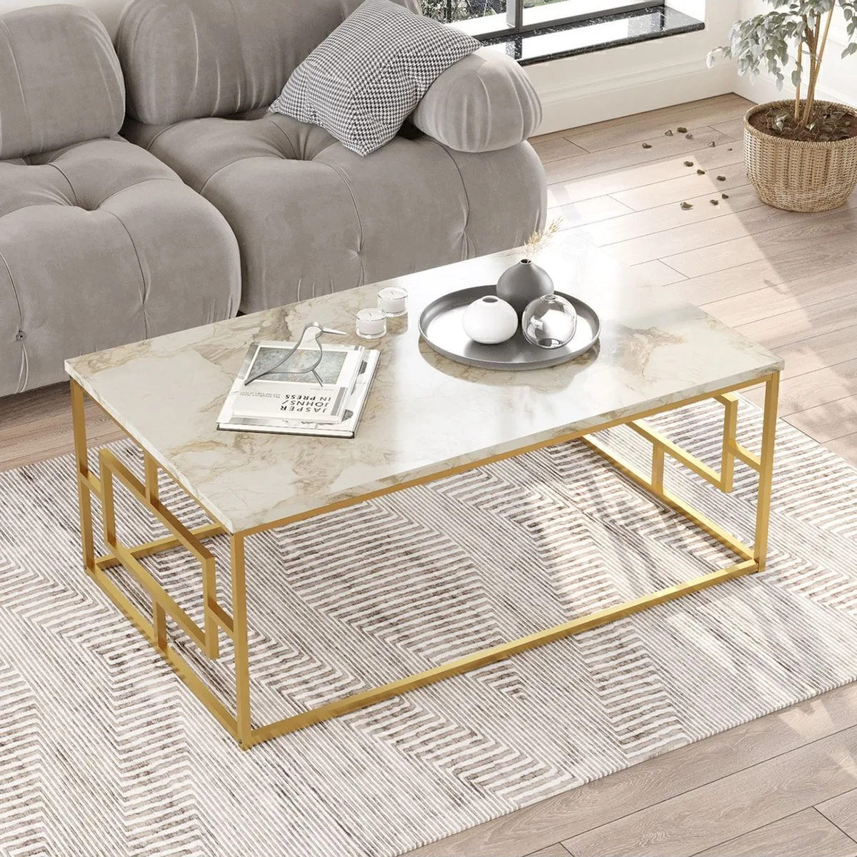 Atlantis Gold Table basse métal Motif marbre