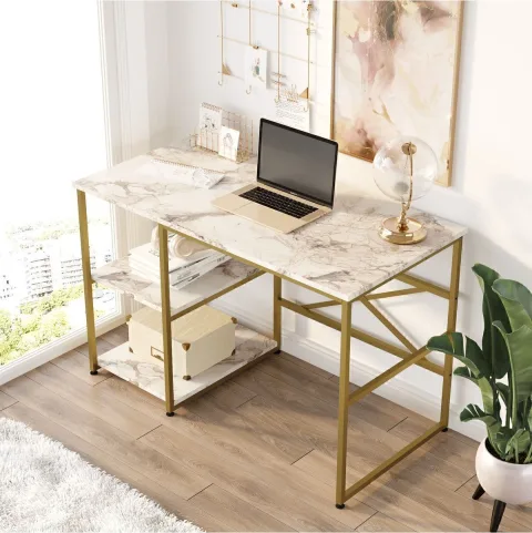 Atlantis Gold Bureau métal 120cm avec étagères Motif marbre ATL23-GE
