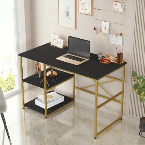 Atlantis Gold Bureau métal 120cm avec étagères Noir ATL23-LB