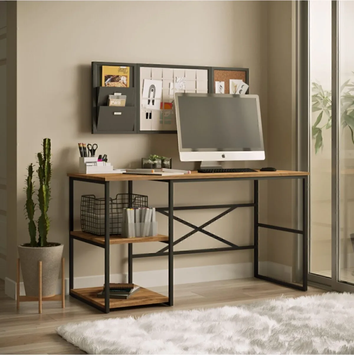 Atlantis Bureau métal 140cm avec étagères Pin ATL26-A