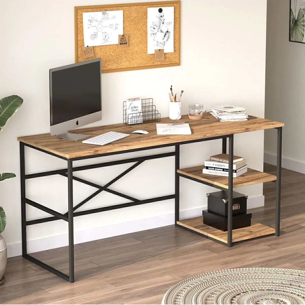 Atlantis Bureau métal 160cm avec étagères Pin ATL28-A