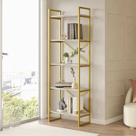 Atlantis Gold Bibliothèque métal 175cm avec 5 étagères Motif marbre ATL3-GE