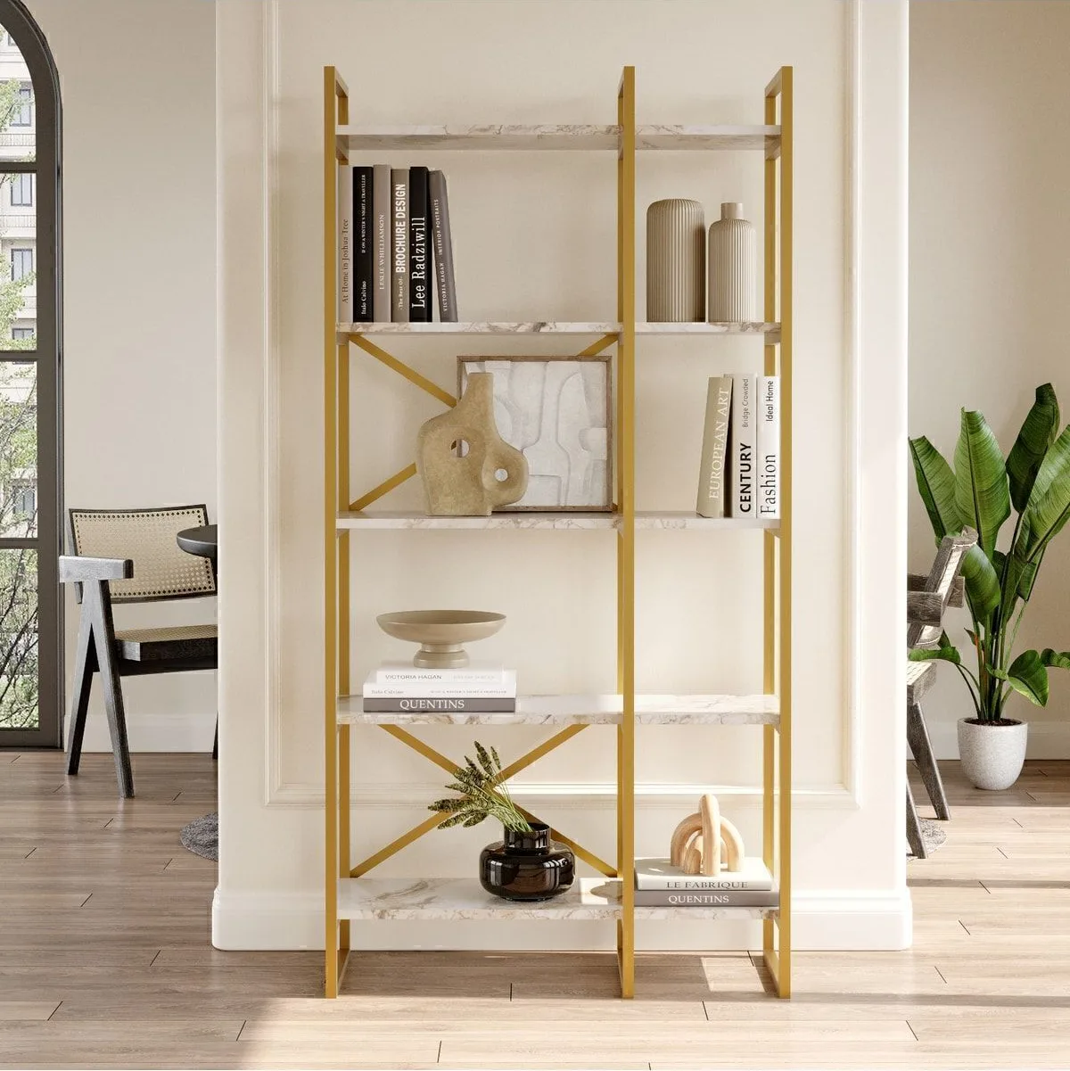 Atlantis Gold Bibliothèque métal 175cm avec 5 étagères et 2 compartiments Motif marbre ATL4-GE