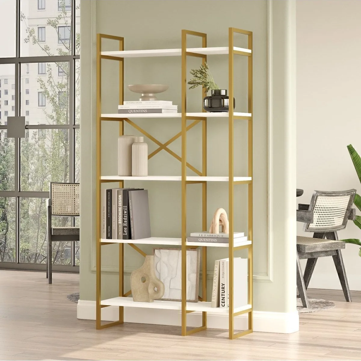 Atlantis Gold Bibliothèque métal 175cm avec 5 étagères et 2 compartiments Blanc ATL4-W