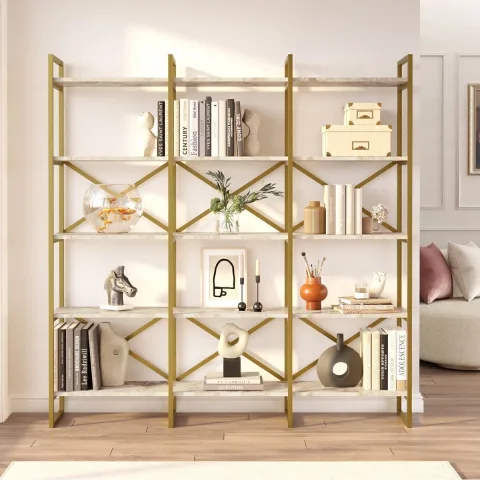 Atlantis Gold Bibliothèque métal 175cm avec 5 étagères et 3 compartiments larges Motif marbre ATL6-GE