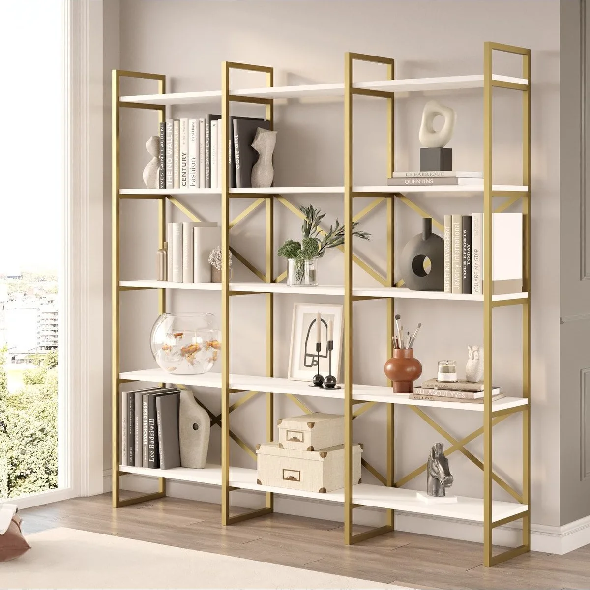 Atlantis Gold Bibliothèque métal 175cm avec 5 étagères et 3 compartiments larges Blanc ATL6-W