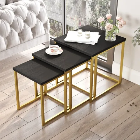 Atlantis Set de 3 Tables gigognes Gold métal Noir ATL7-LB