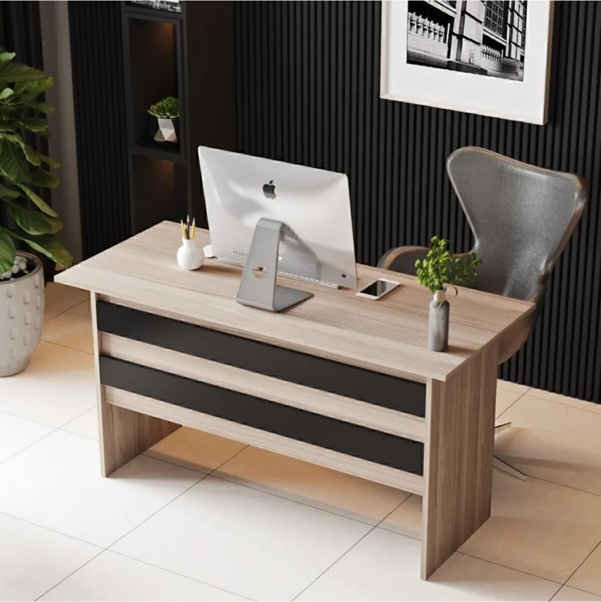Bega A Bureau de bureau 140cm 3 Couleurs Chêne Noir BEG1-OB