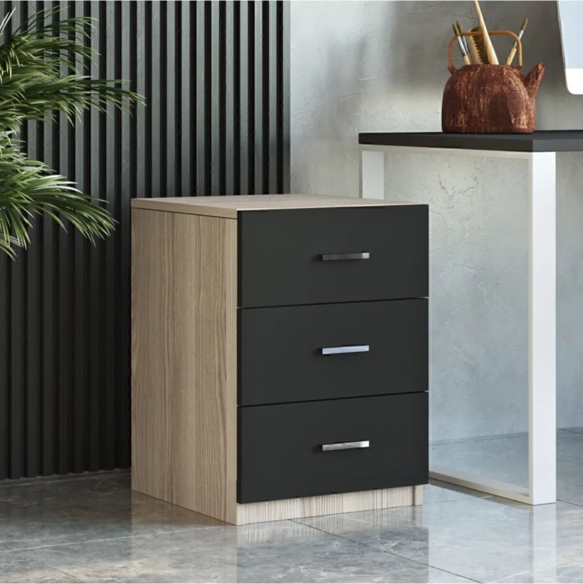 Bega C Caisson de bureau 3 tiroirs 3 Couleurs Chêne Noir BEG3-OB