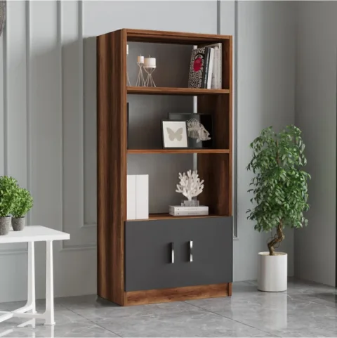 Bega D Bibliothèque de bureau avec étagères et portes Baroque-Anthracite BEG4-BA
