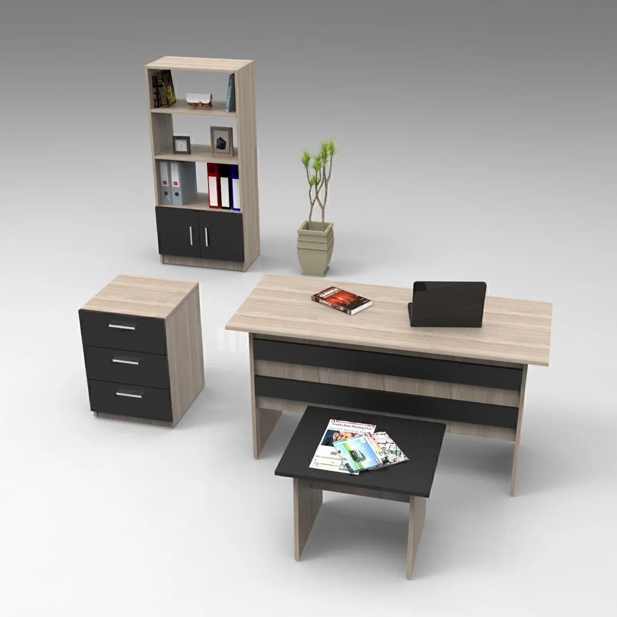 Bega ABCD Ensemble de bureau 3 couleurs Chêne-Noir BEG11-OB