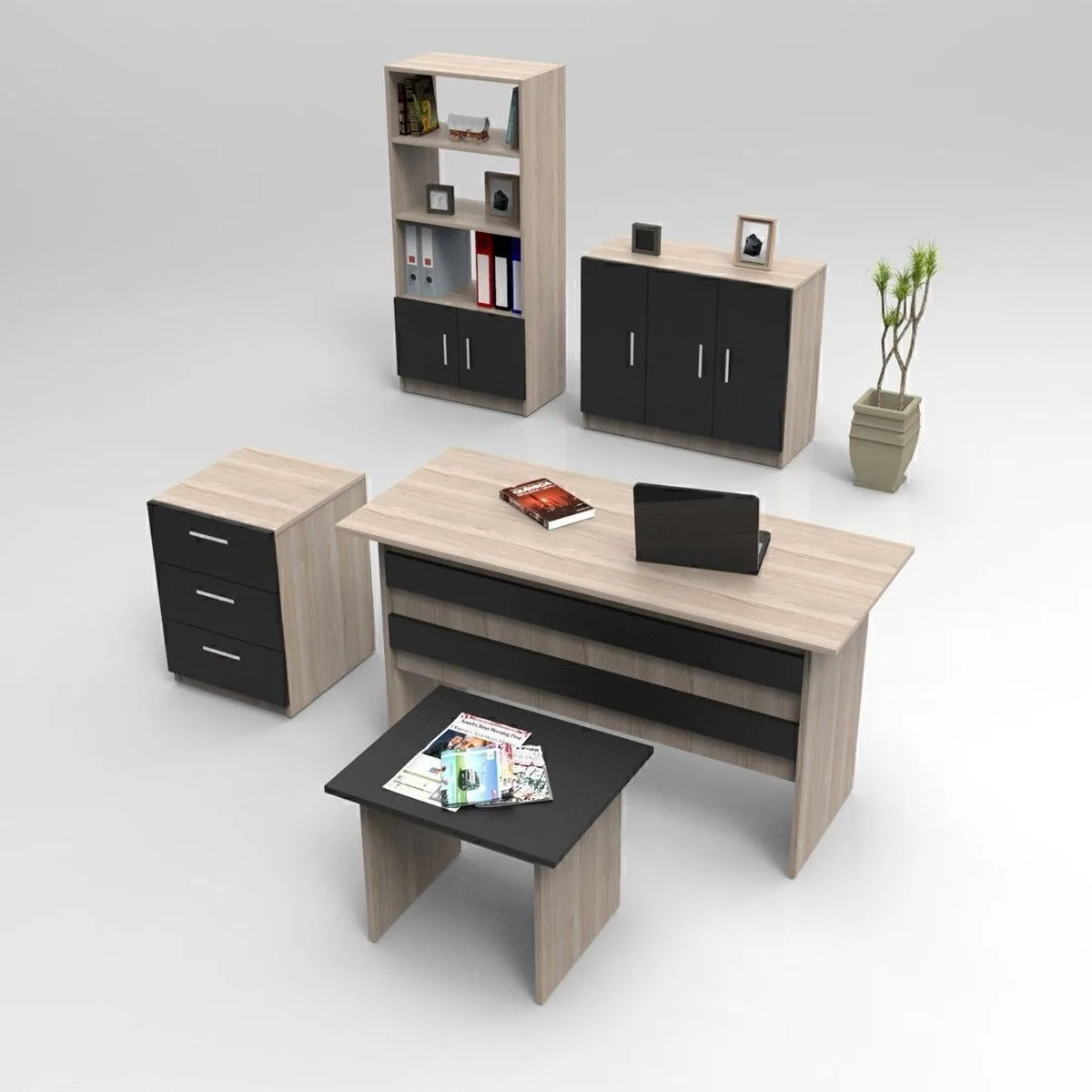 Bega ABCDE Ensemble de bureau 3 couleurs Chêne-Noir BEG14-OB