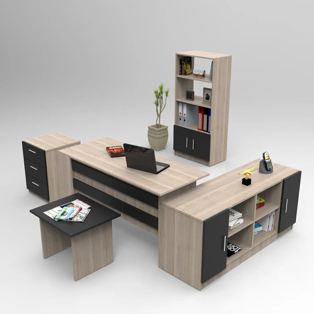 Bega ABCDF Ensemble de bureau 3 couleurs Chêne Noir BEG15-OB