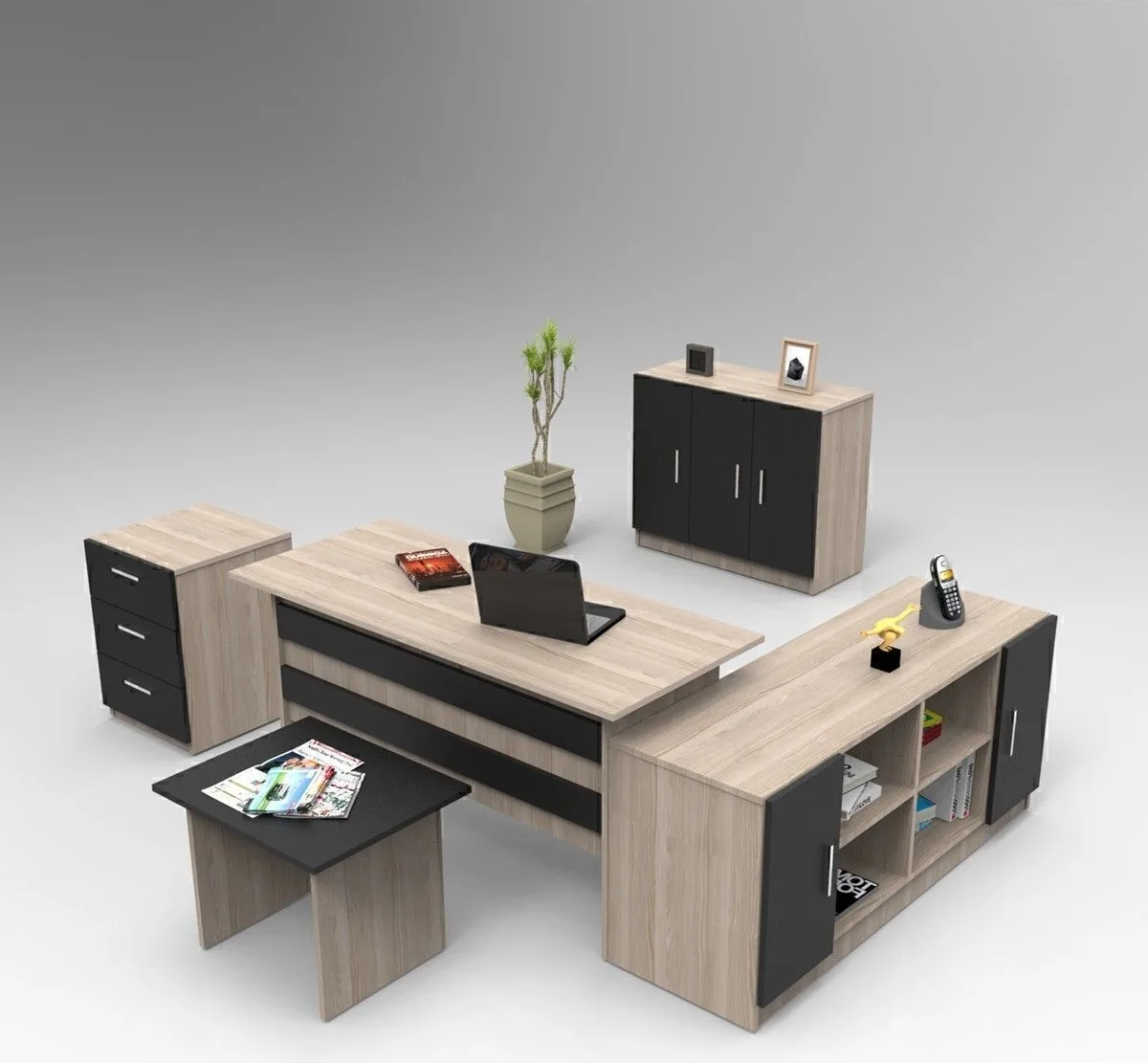 Bega ABCEF Ensemble de bureau 3 couleurs Chêne-Noir BEG16-OB