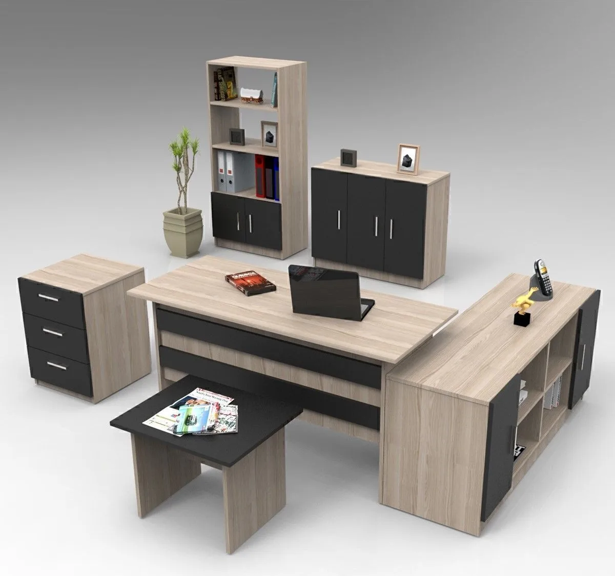 Bega ABCDEF Ensemble de bureau 3 couleurs Chêne Noir BEG17-OB