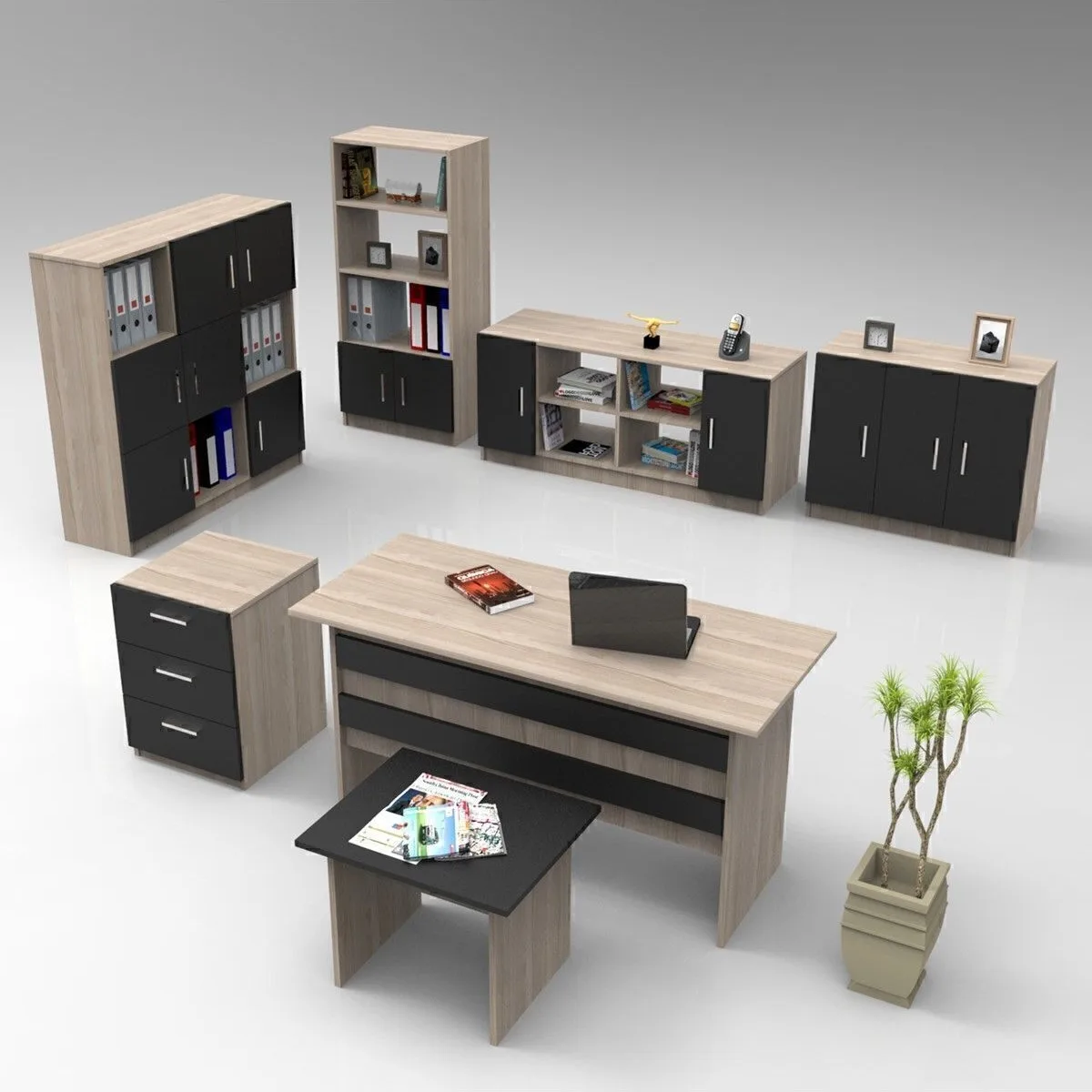 Bega ABCDEFG Ensemble de bureau 3 couleurs Chêne Noir BEG18-OB