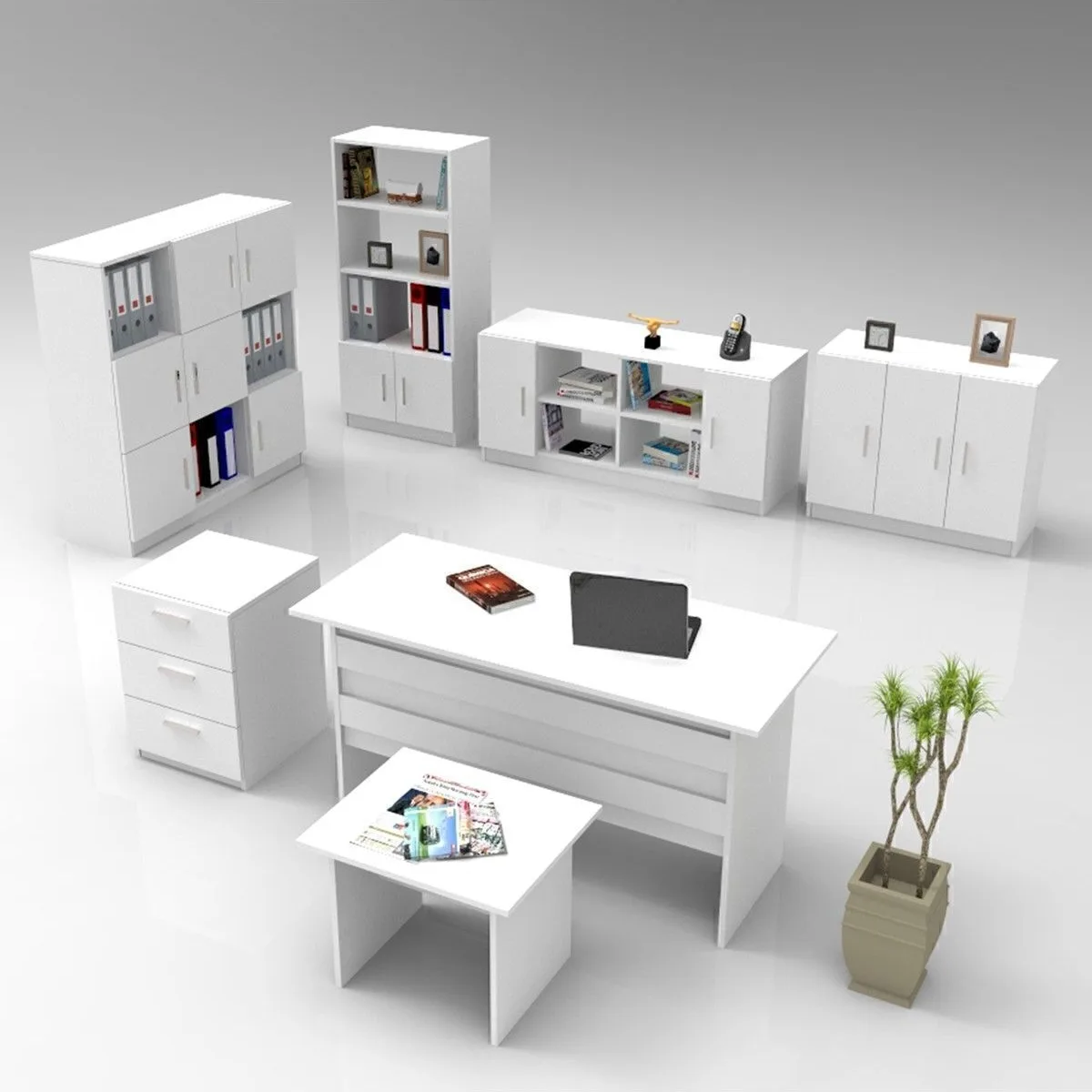Bega ABCDEFG Ensemble de bureau 3 couleurs Blanc BEG18-W
