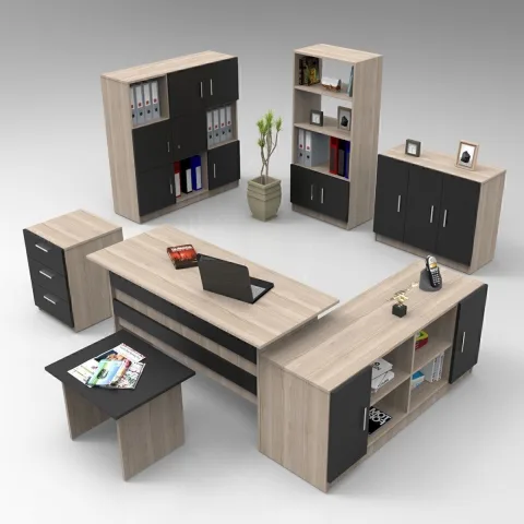 Bega ABCDEFG2 Ensemble de bureau de direction 3 couleurs Chêne Noir BEG19-OB
