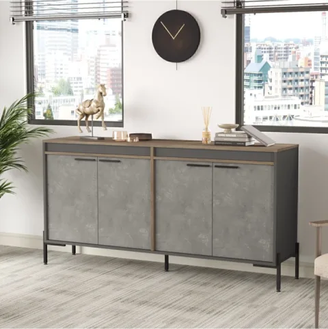 Navaris E Console de bureau, Armoire à dossiers avec pieds en métal Café-Béton-Anthracite NAV5-CGA