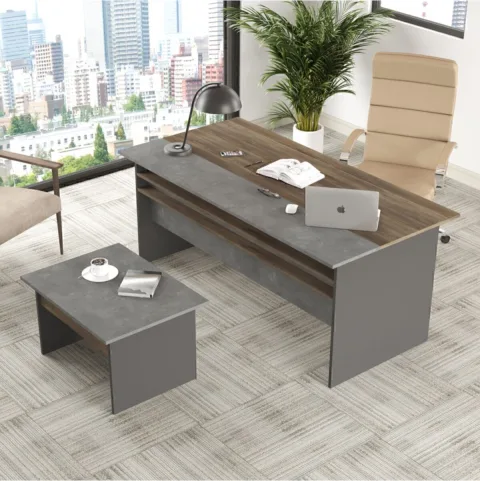 Navaris Ab Bureau et Table basse de bureau, ensemble Café-Béton-Anthracite NAV6-cga