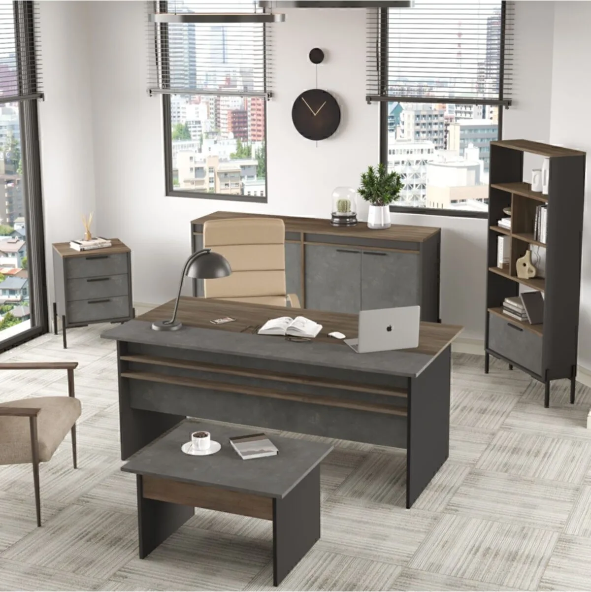 Navaris Abcde Ensemble de bureau Café-Béton-Anthracite NAV9-cga