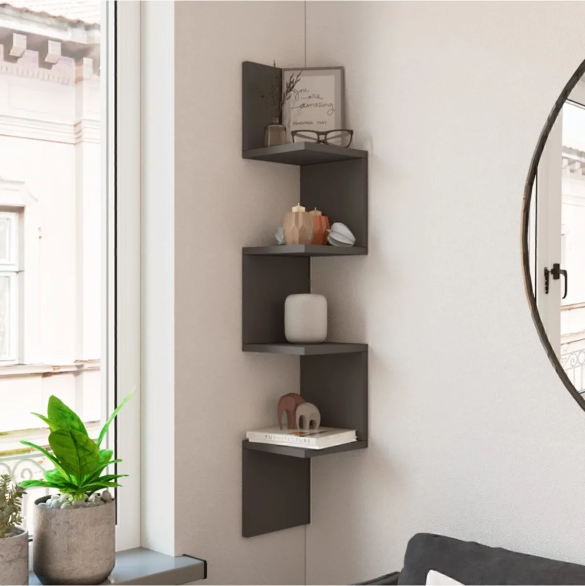 Wall R9 Étagère murale d'angle Bibliothèque moderne Anthracite WAL9-AN