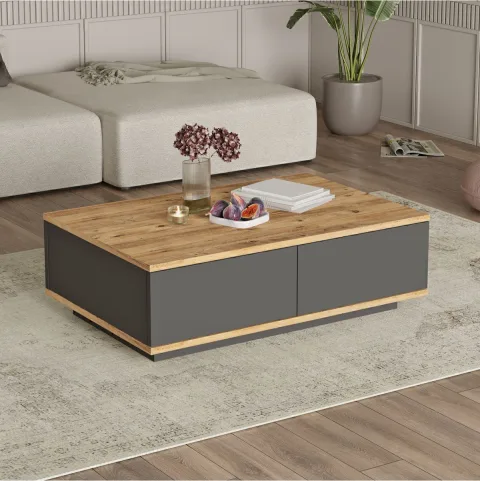 Aven Table basse 60x90cm 2 portes Pin-Anthracite AVE14-AA