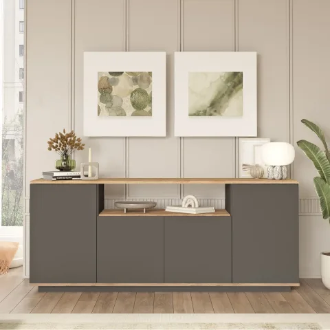 Aven Console 180cm 4 portes avec étagères Pin-Anthracite AVE15-AA