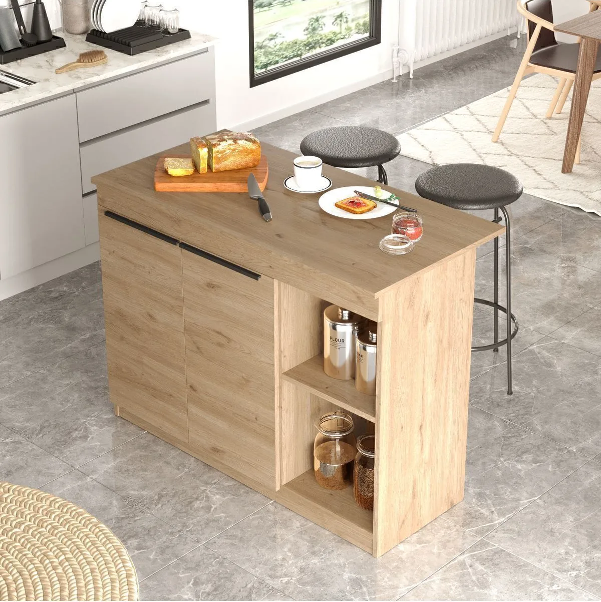 Island 120cm Table de salle à manger îlot de cuisine avec 2 portes Sepet ISL2-S