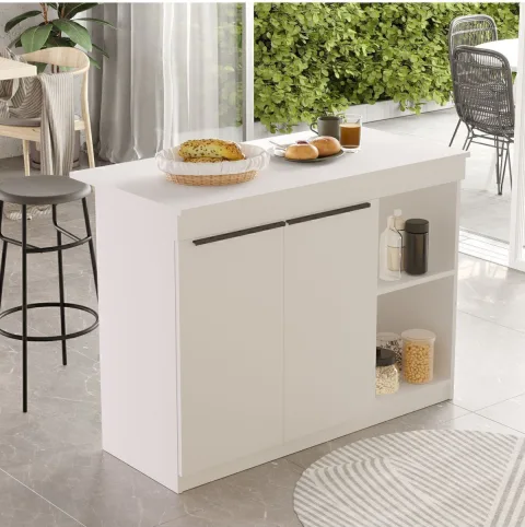 Island 120cm Table de salle à manger îlot de cuisine Armoire multi-usage avec 2 portes Blanc ISL2-W