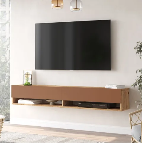 Aven Meuble TV avec étagères et portes 180cm Pin-Tuile AVE9-AK