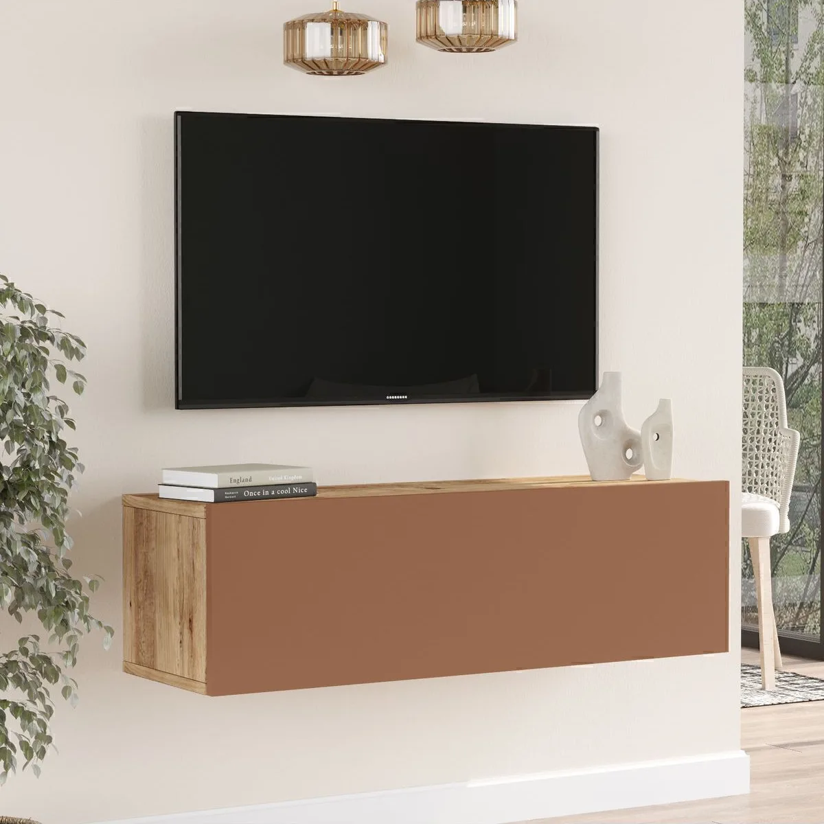 Aven Meuble TV avec portes 100cm Pin-Tuile AVE12-AK