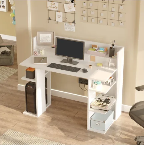 Pantego 124cm Bureau d'ordinateur avec étagères Blanc PAN1-W