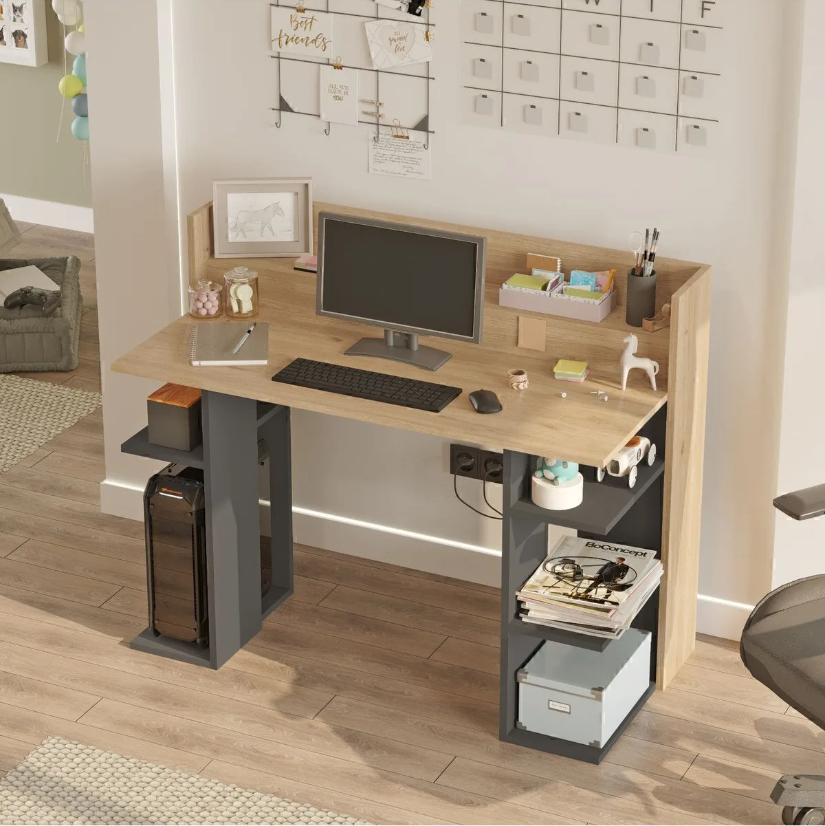 Pantego 124cm Bureau d'ordinateur avec étagères Sepet-Anthracite PAN1-SA